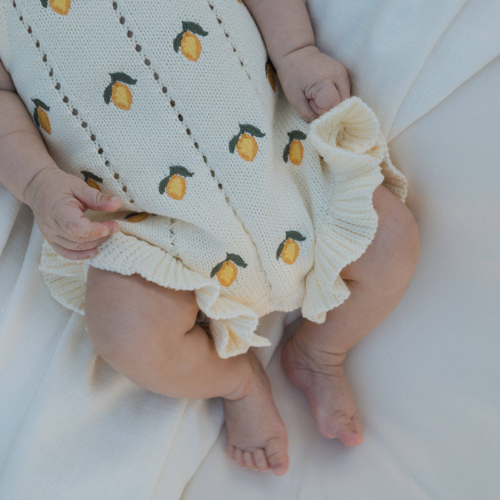 Lemon Knit Ruffle Romper