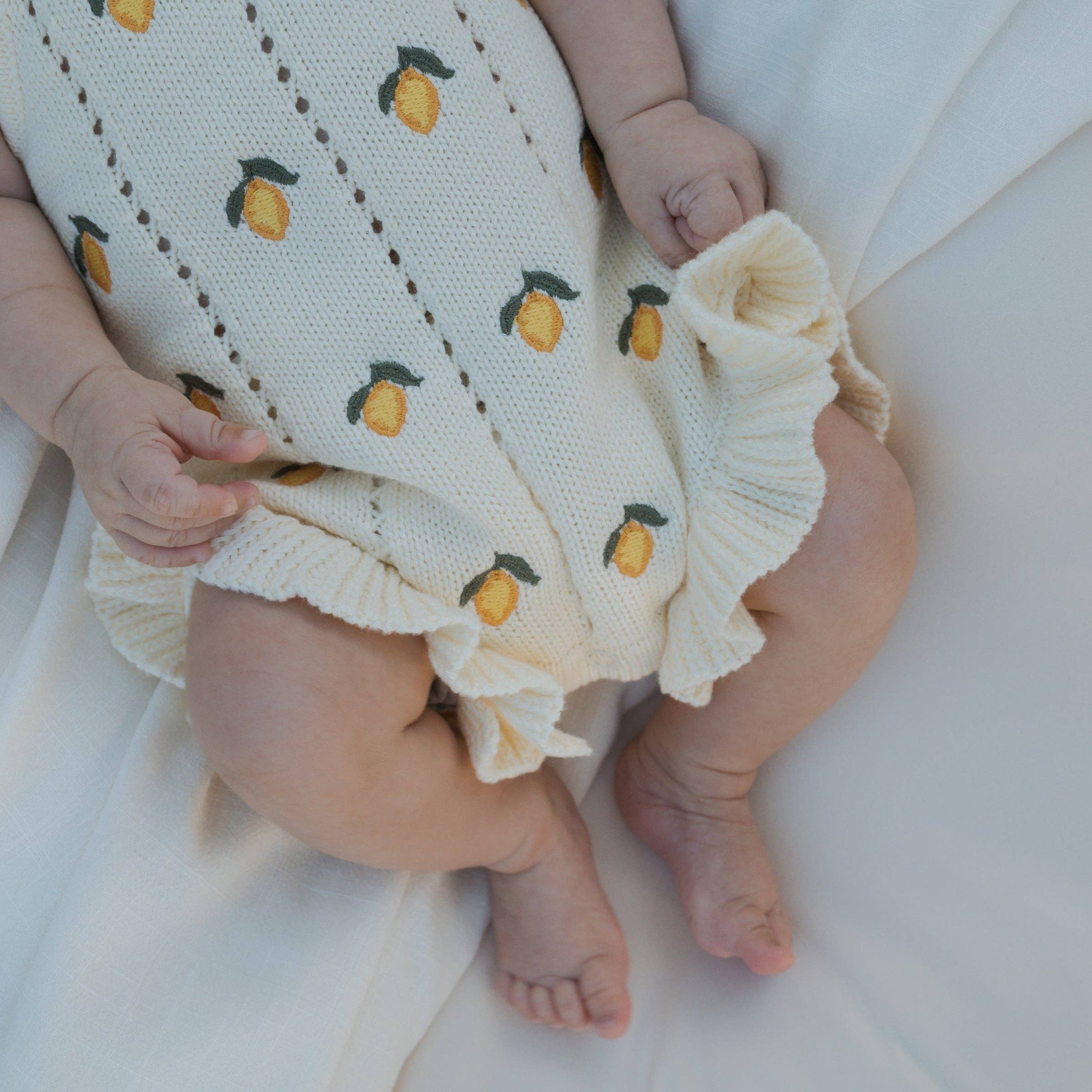 Lemon Knit Ruffle Romper