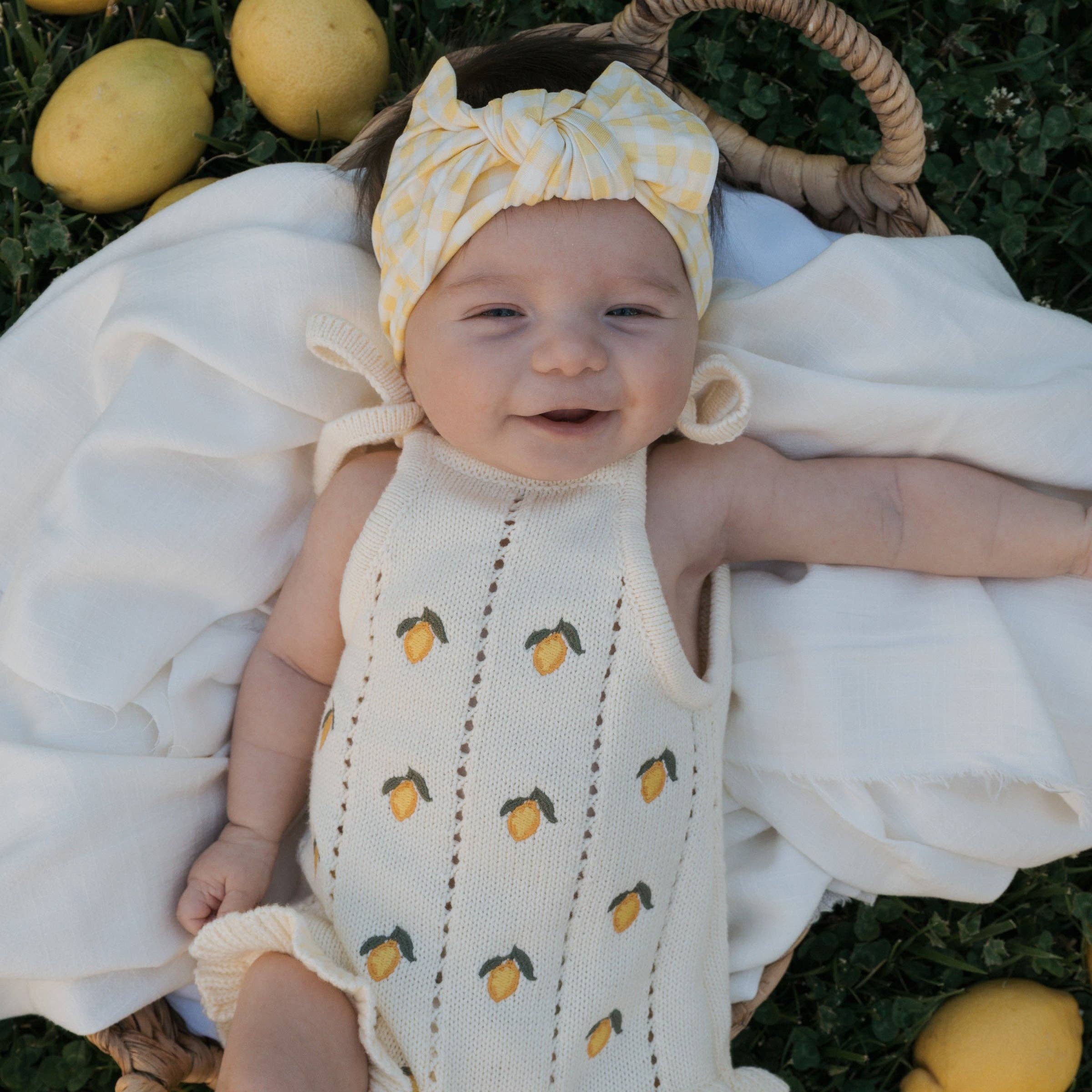 Lemon Knit Ruffle Romper
