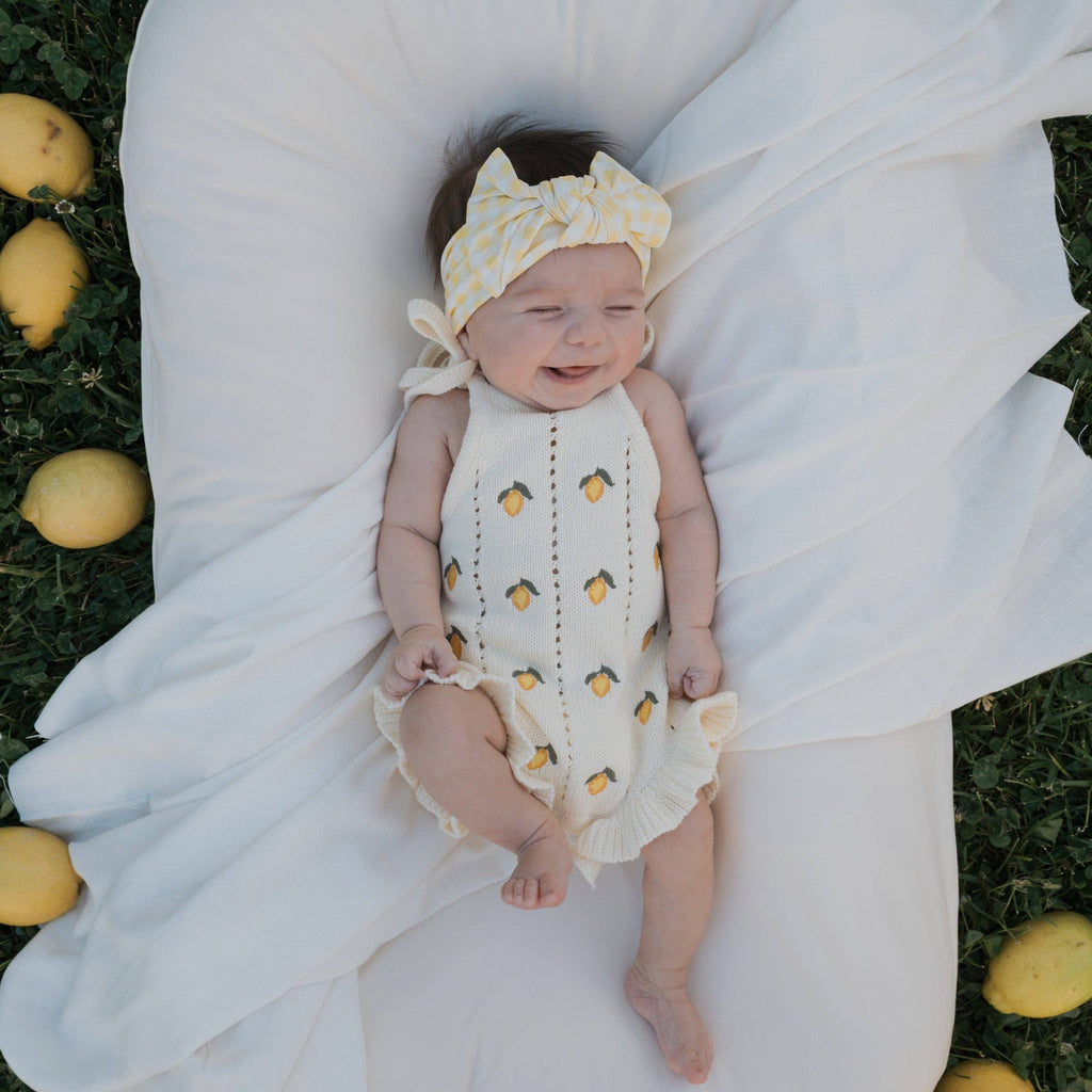 Lemon Knit Ruffle Romper