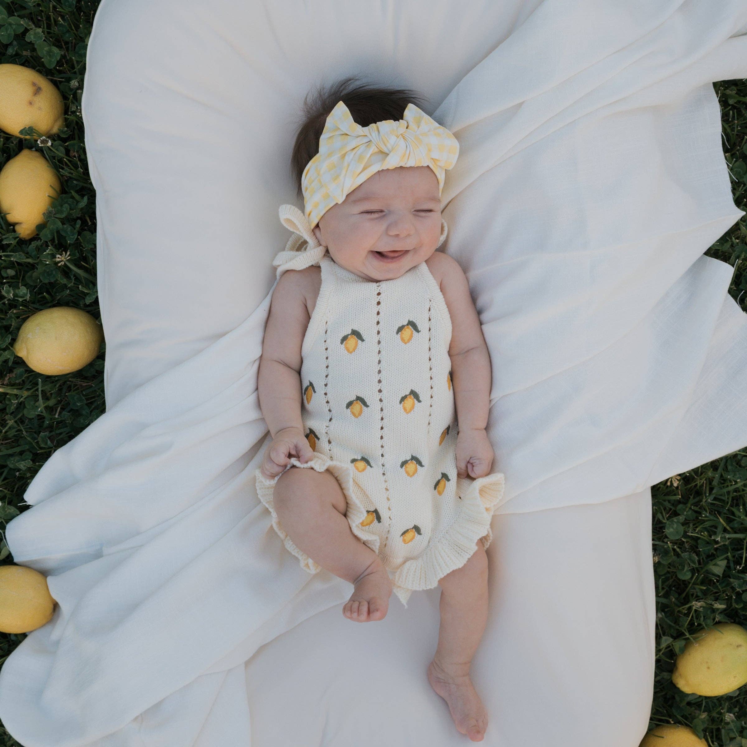 Lemon Knit Ruffle Romper